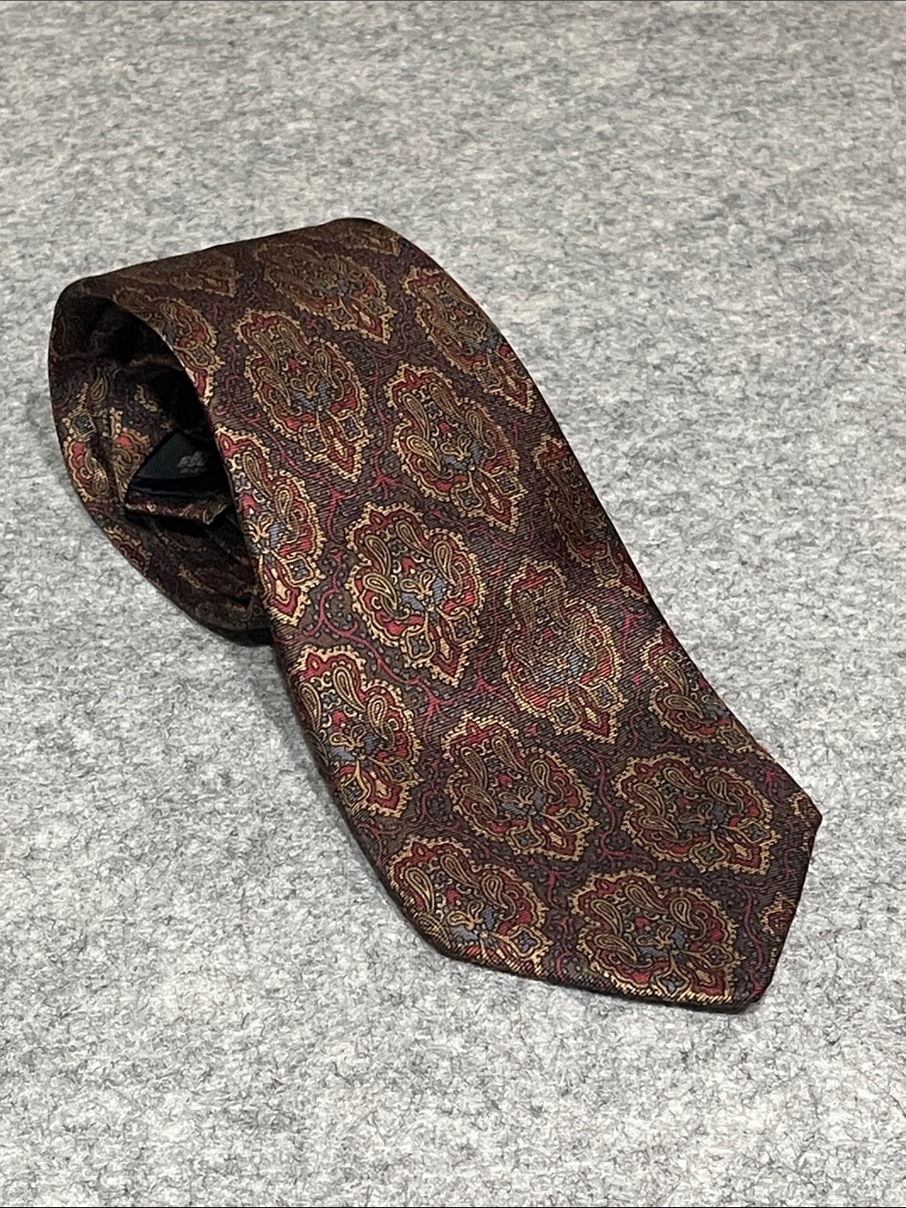 Vintage Yves Saint Laurent Burgundy and Brown Paisley Silk Tie